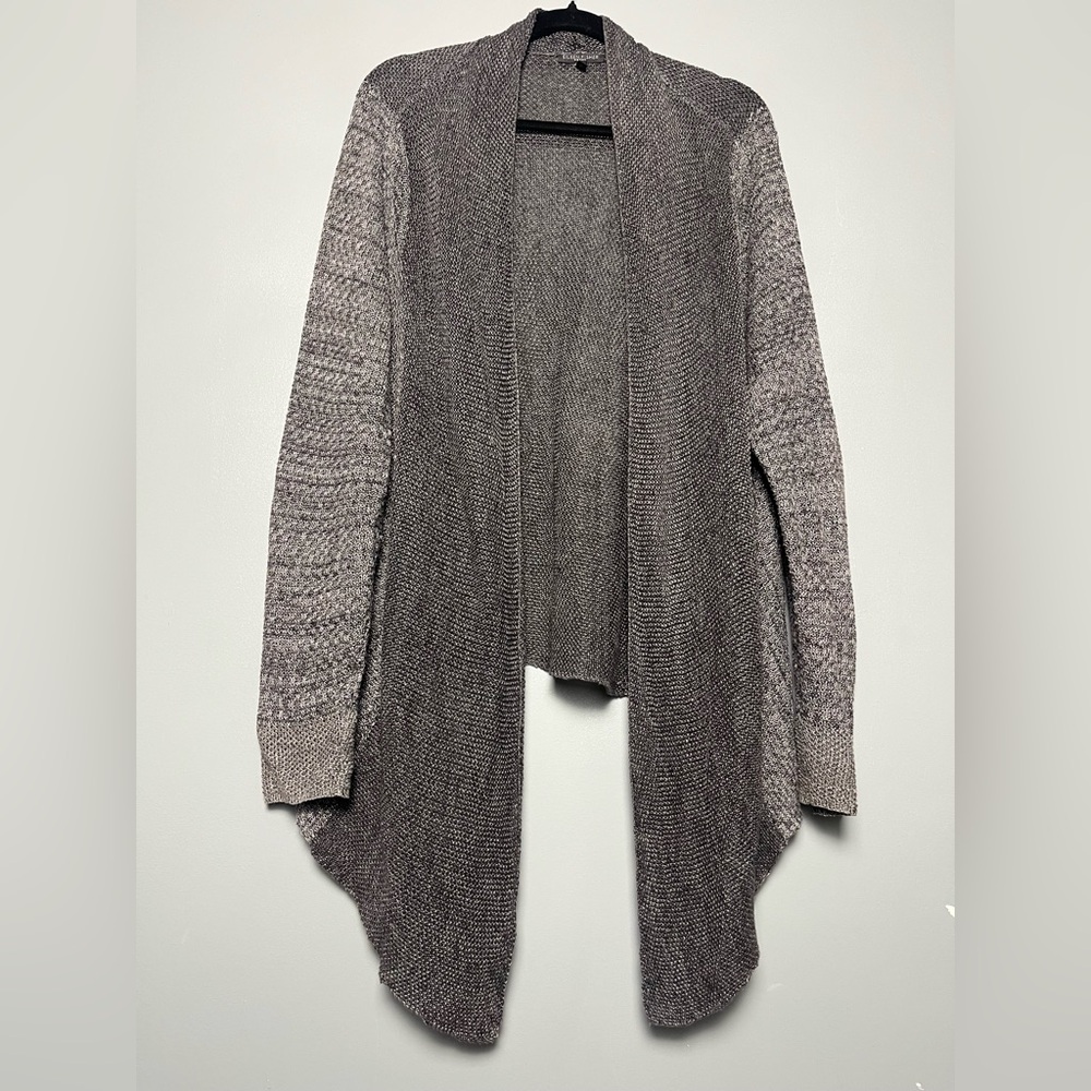 Eileen Fisher Charcoal Linen Open Front Two Tone Cardigan Sweater Womens Size 2X